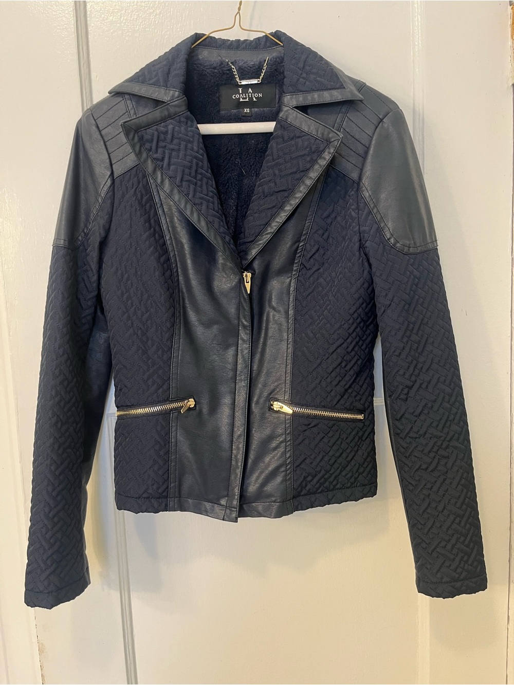 LA Coalition navy blue leather jacket